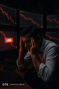 Stressed trader watching heavy losses on screen, representing the consequences of skipping stop-loss.