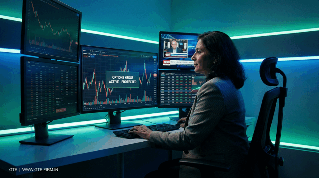 Options hedge stop-loss concept showing protective defense around futures position.