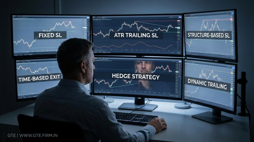 Comparison of different stop-loss strategies displayed on trading screens to help traders choose the right method.